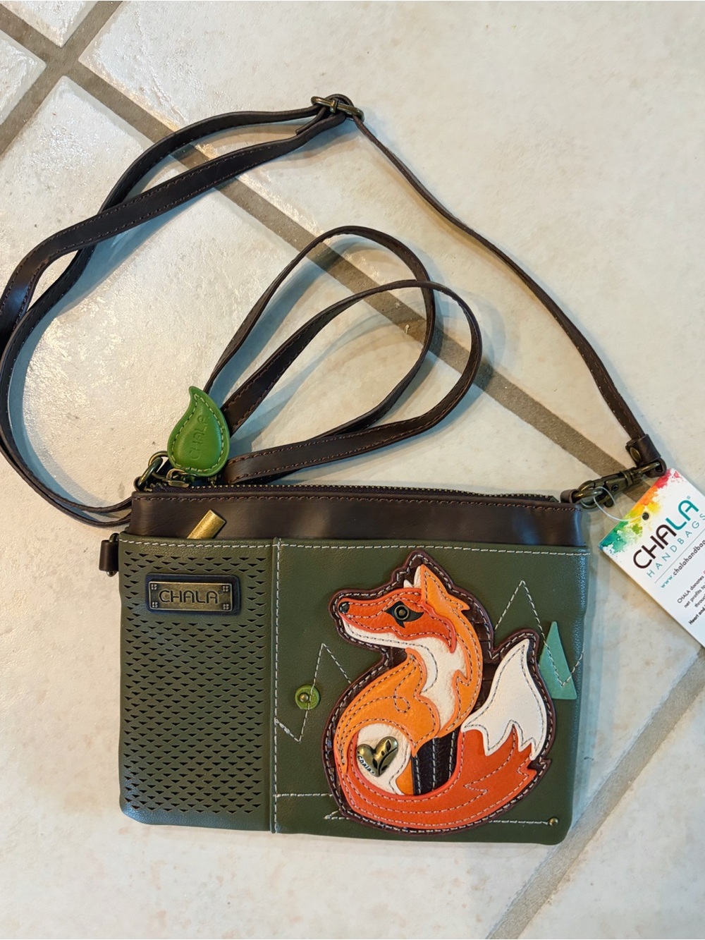 Chala Fox Olive Green Vegan Leather Crossbody Bag